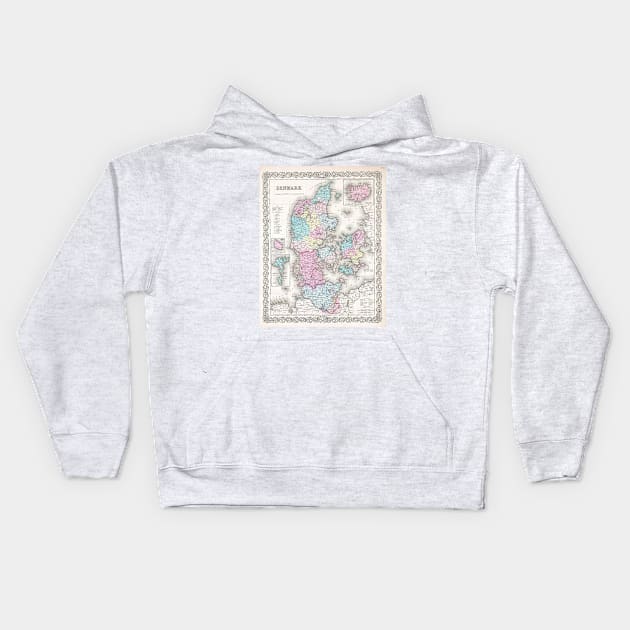 Vintage Map of Denmark (1855) Kids Hoodie by Bravuramedia